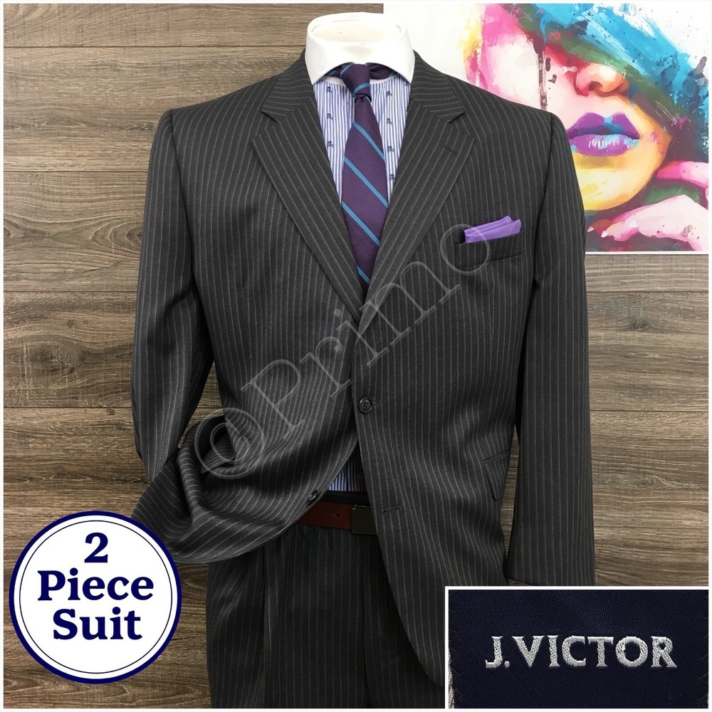 JACK VICTOR‎ Mens Suit 2 Piece Jacket Pants Blazer Sport Coat Size 50R Wool Gray